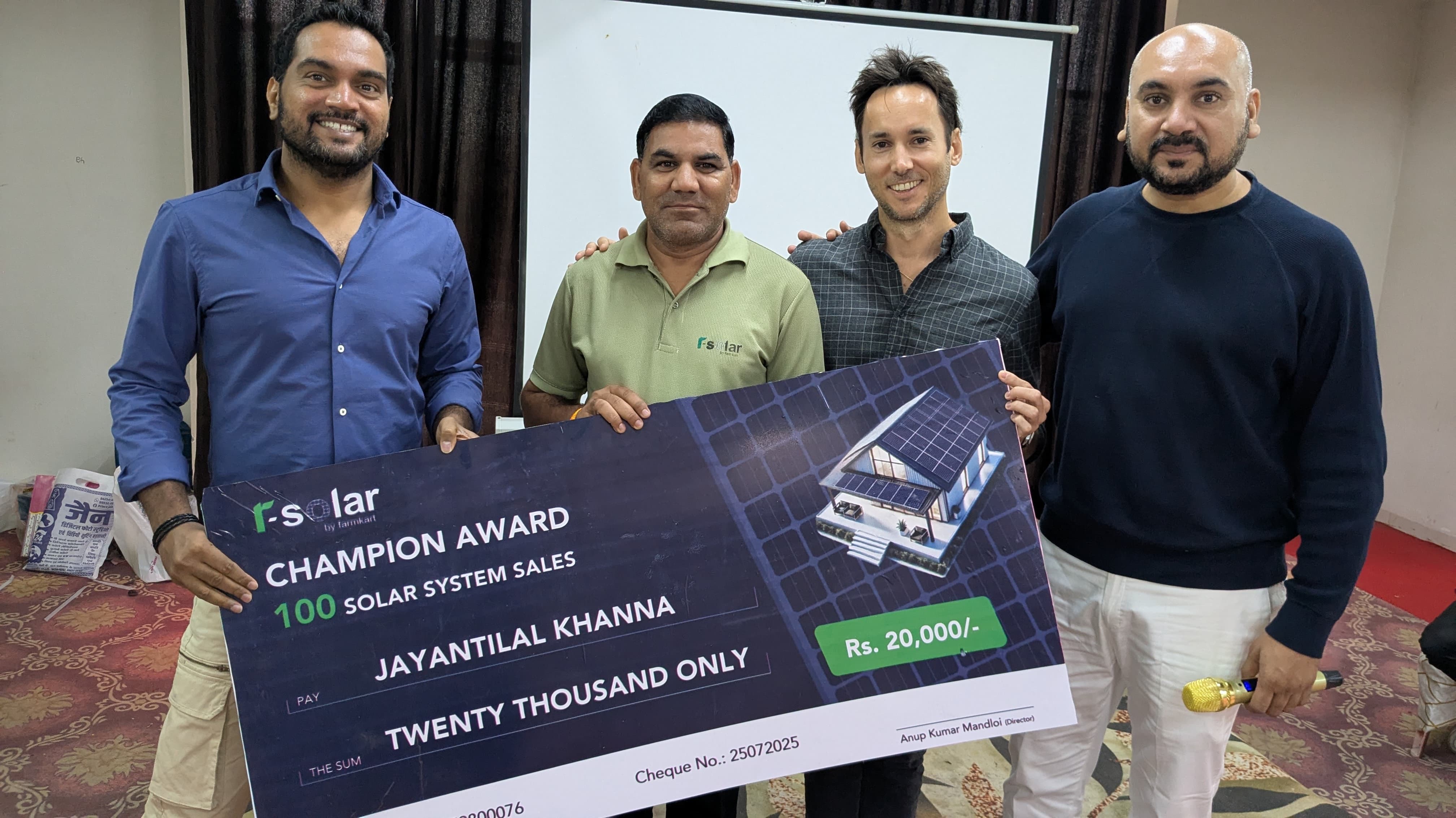 Champion Award, Jayantilal Khanna, 100 solar sales, July 2025