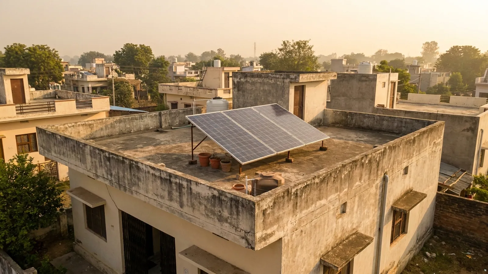 1 kW rooftop solar system on a home in Madhya Pradesh