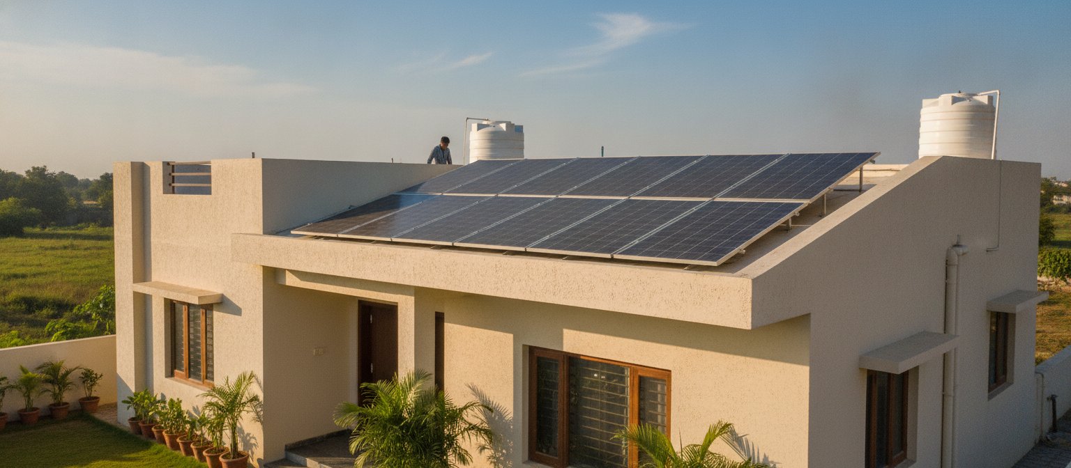 4 kW rooftop solar system with monocrystalline panels on an Indian home
