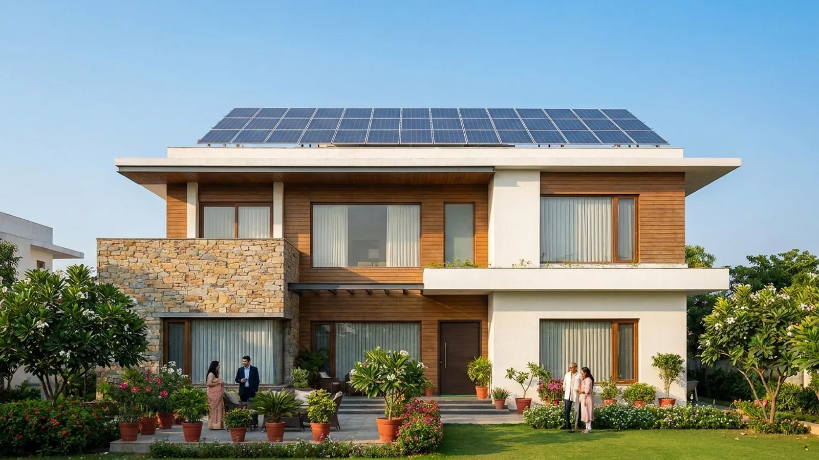 Modern Indian home with rooftop solar panels