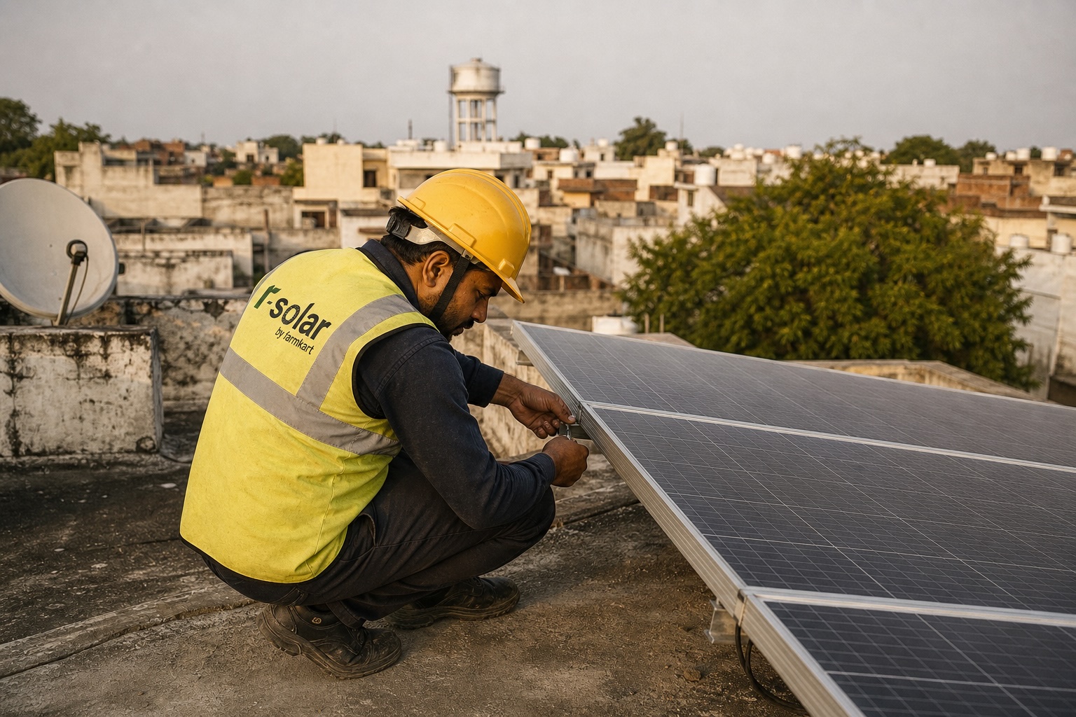 r-solar technician installing rooftop solar panels in Madhya Pradesh