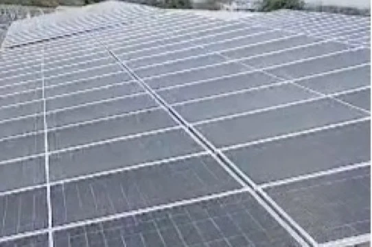 Rows of solar panels mounted on the steel structure